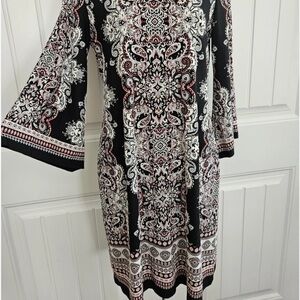 Studio One Black and White Paisley Long Sleeve Dress